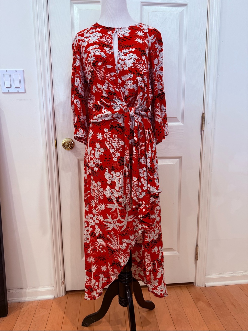 Topshop Red Floral Tie-Front Maxi Dress